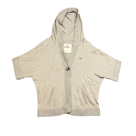 Hollister Sweaters - Hollister Short Sleeve Hooded Cardigan Womens Large Cotton Rabbit Hair Blend Tan